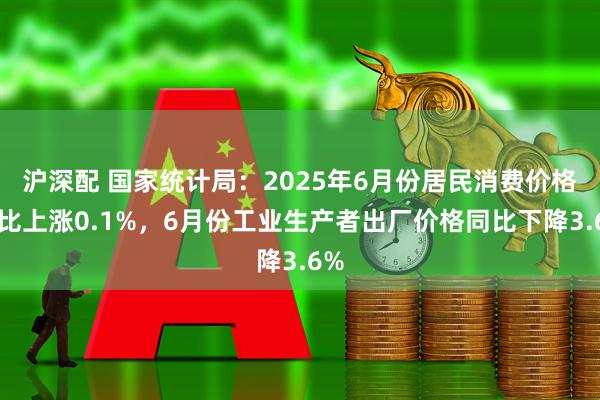 沪深配 国家统计局：2025年6月份居民消费价格同比上涨0.1%，6月份工业生产者出厂价格同比下降3.6%